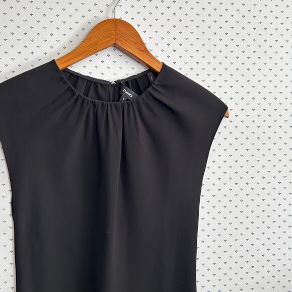 Theory Classic Crepe Shirred Dress S Black Academia Capsule Minimalist Sheath - Picture 9 of 9
